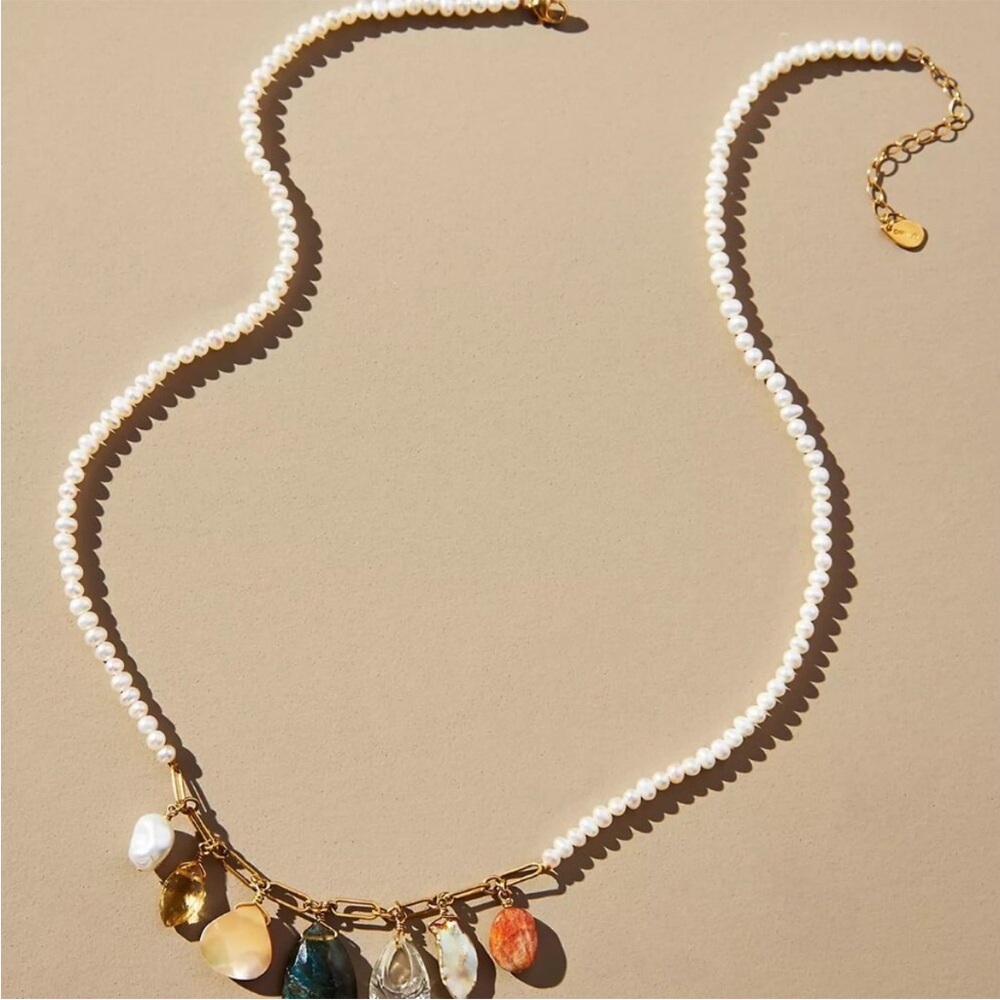 Chan Luu White Pearl Necklace with Multicolor Stone Charms - Picture 3 of 4
